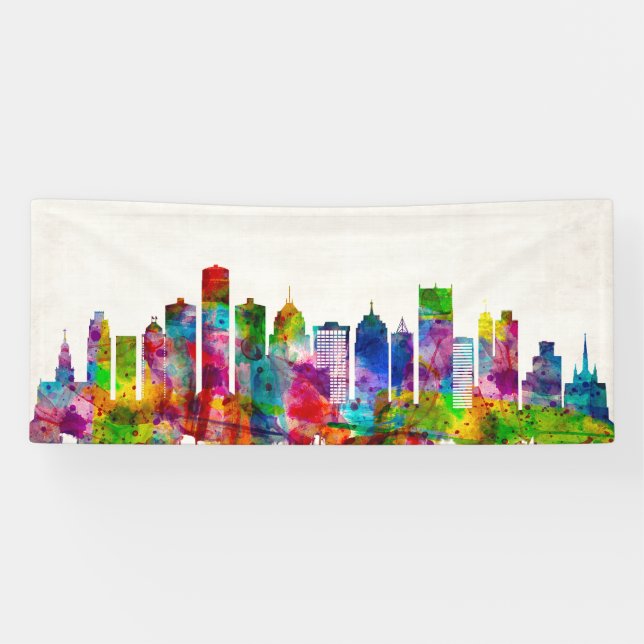 Detroit Michigan Skyline Banner (Horizontal)
