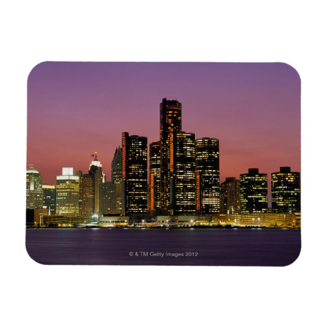 Detroit, Michigan Skyline bei Nacht Magnet (Horizontal)