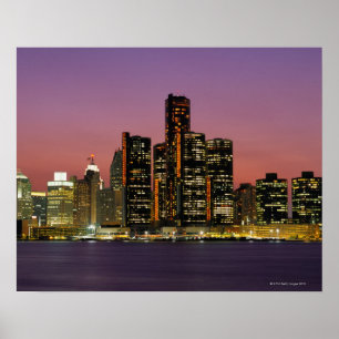 Detroit, Michigan Skyline bei Nacht Poster