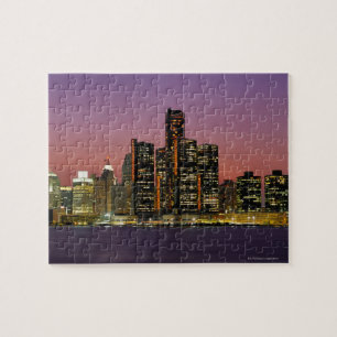 Detroit, Michigan Skyline bei Nacht Puzzle