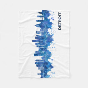 Detroit Michigan Skyline Blue Fleecedecke