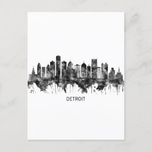 Detroit Michigan Skyline BW Feiertagspostkarte