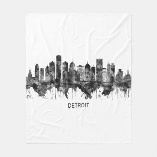 Detroit Michigan Skyline BW Fleecedecke