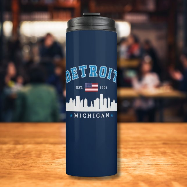 Detroit Michigan Skyline Vintage Cityscape  Thermosbecher (Von Creator hochgeladen)