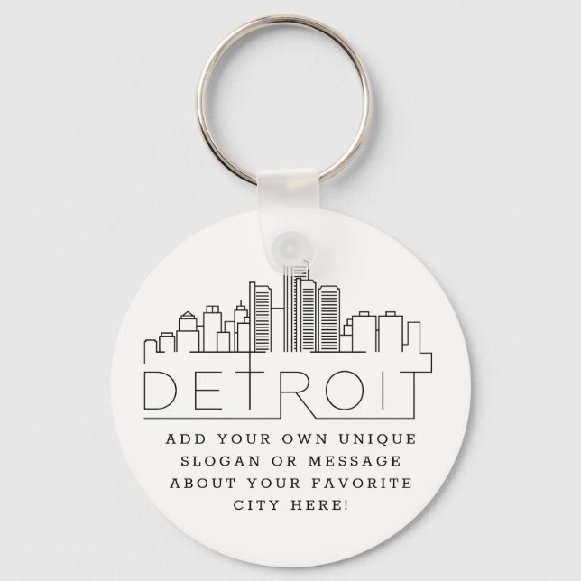 Detroit, Michigan Stylized Skyline | Benutzerdefin Schlüsselanhänger (Vorderseite)