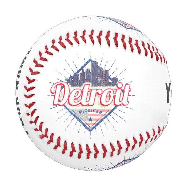 Detroit Michigan United Staaten Skyline Vintag USA Baseball (Vorderseite Links)