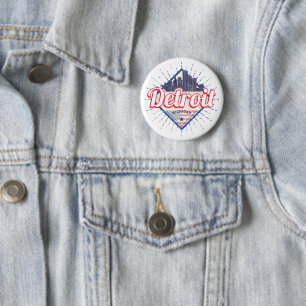 Detroit Michigan United Staaten Skyline Vintag USA Button