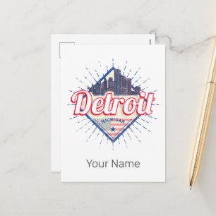 Detroit Michigan United Staaten Skyline Vintag USA Feiertagspostkarte