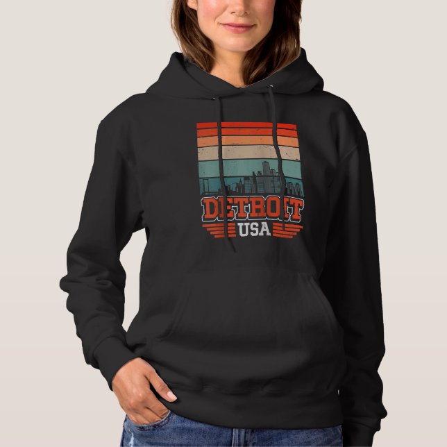 Detroit Michigan USA Retro Vintag Sunset Skyline Hoodie (Vorderseite)