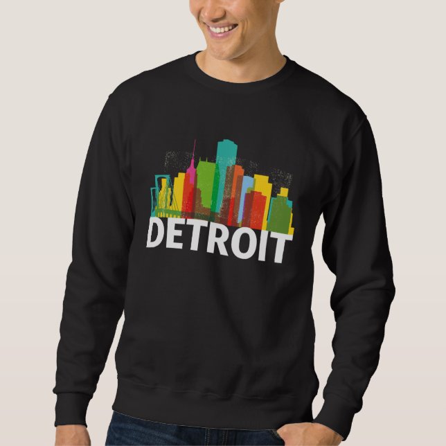 Detroit Michigan USA Skyline Silhouette Outline Sk Sweatshirt (Vorderseite)