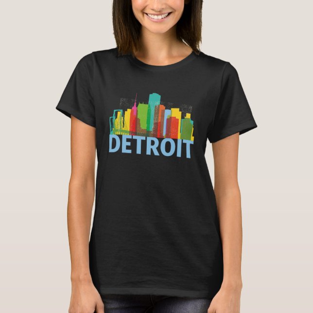 Detroit Michigan USA Skyline Silhouette Outline Sk T-Shirt (Vorderseite)