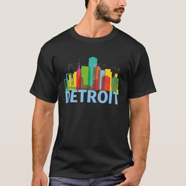 Detroit Michigan USA Skyline Silhouette Outline Sk T-Shirt (Vorderseite)
