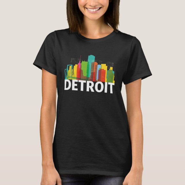 Detroit Michigan USA Skyline Silhouette Outline Sk T-Shirt (Vorderseite)