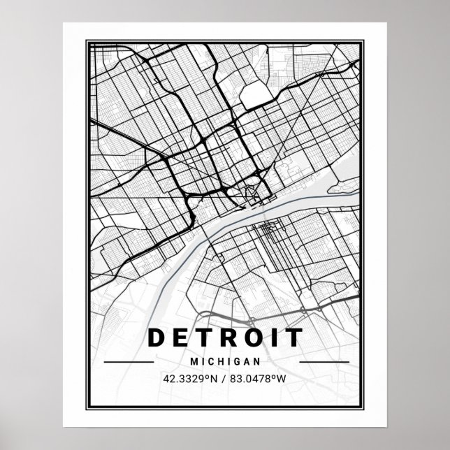 Detroit Michigan USA Travel City Map Poster (Vorne)