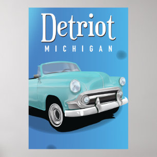 Detroit Michigan USA Vintage Reiseplakat Poster