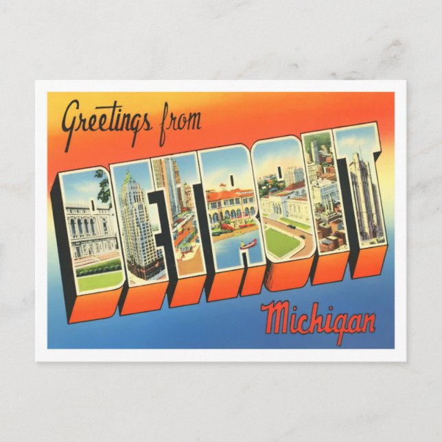 Detroit, Michigan Vintag Big Letters Postcard Postkarte (Vorderseite)