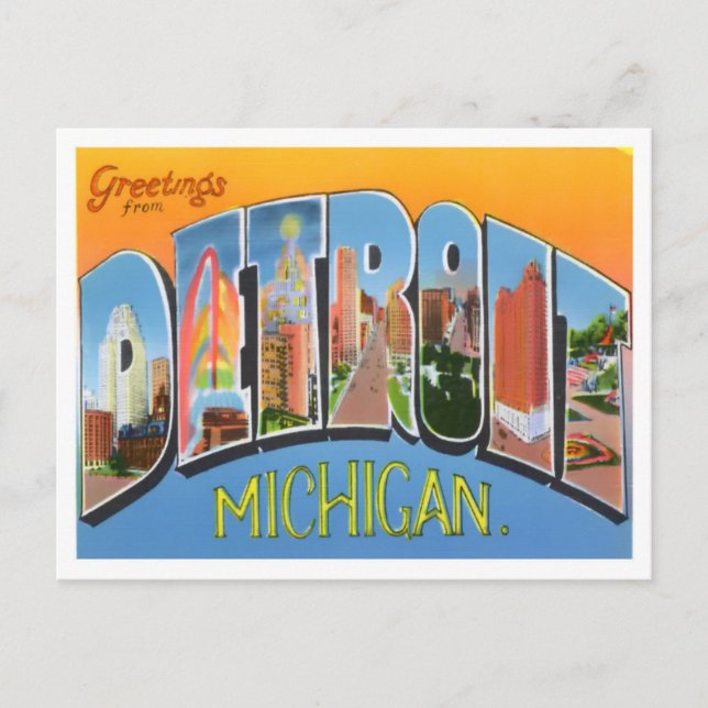 Detroit, Michigan Vintag Big Letters Postcard Postkarte (Vorderseite)