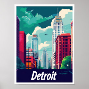 Detroit Michigan Vintage-Reiseillustration Poster