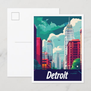 Detroit Michigan Vintage-Reiseillustration Postkarte