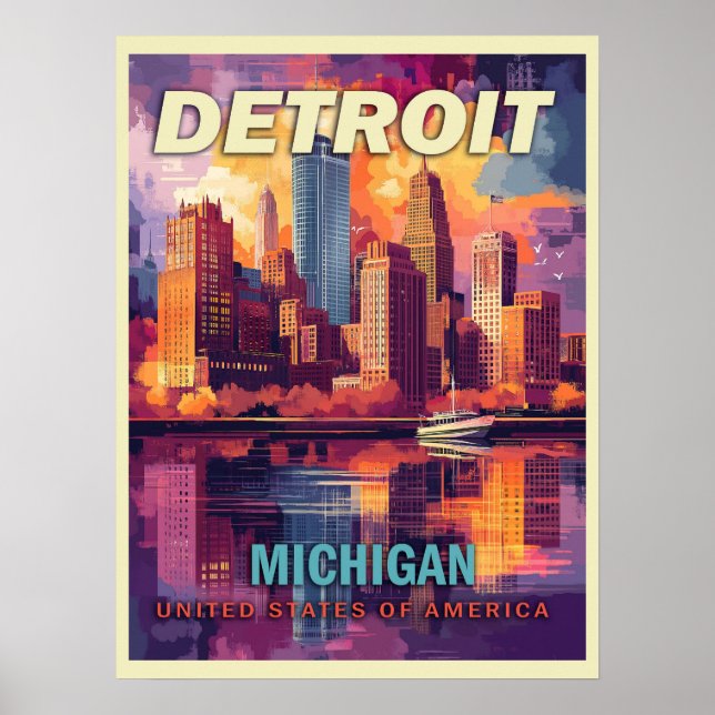Detroit, Michigan | Vintage Travel Poster (Vorne)