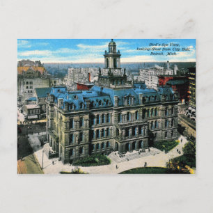 Detroit, Michigan, Vogelperspektive, Vintage Postkarte