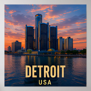 Detroit Michigan Wasserfront Reise-Geschenk Poster