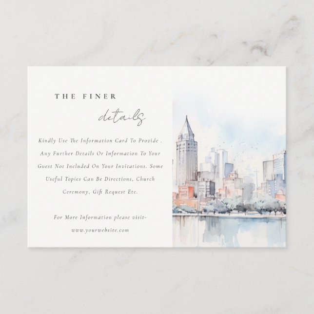 Detroit Michigan Watercolor Scape Wedding Details Begleitkarte (Vorderseite)