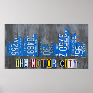 Detroit Motor City License Plakat Skyline Poster