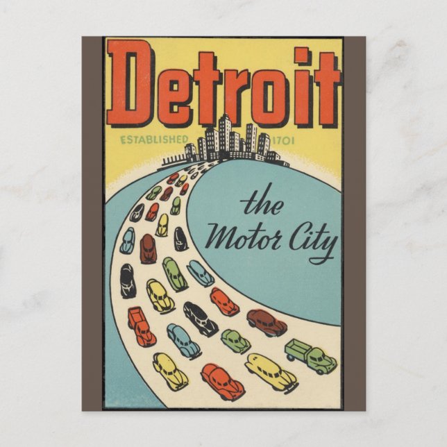Detroit Motor City USA - Vintage Reise Postkarte (Vorderseite)