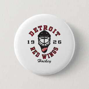 Detroit Red Wings Hockeymaske Grau Offiziell Lizen Button