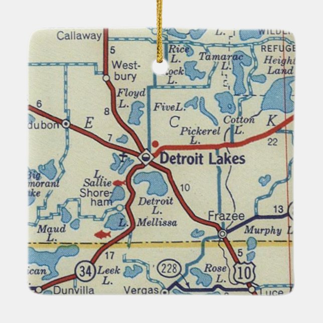 Detroit Seen MN Vintage Karte Keramikornament (Rückseite)