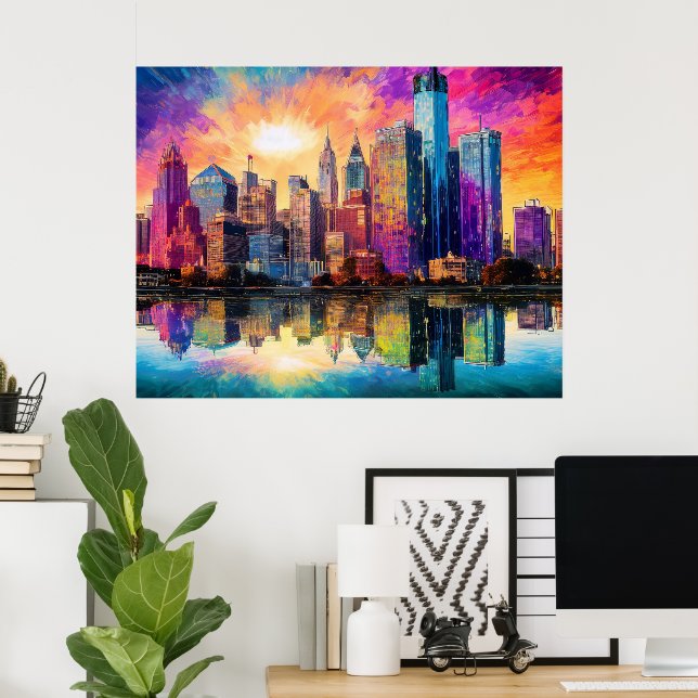 Detroit Skyline Abstrakt Art Poster (Heimbüro)