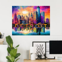 Detroit Skyline Abstrakt Art Poster