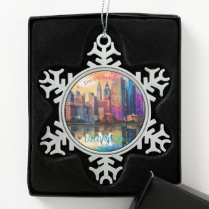 Detroit Skyline Abstrakt Art Schneeflocken Zinn-Ornament