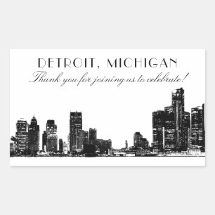 Detroit-Skyline Art Deco Danke Hochzeit Rechteckiger Aufkleber
