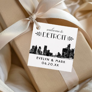 Detroit Skyline Art Deco Monogramm-Hochzeit Geschenkanhänger