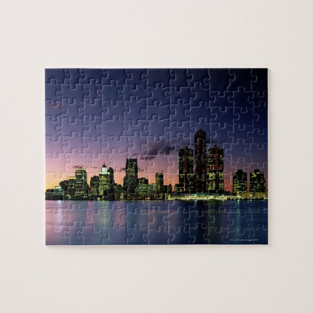 Detroit Skyline bei Dämmerung 2 Puzzle (Horizontal)