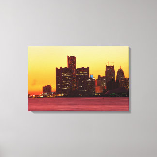 Detroit Skyline bei farbenfrohen Sonnenuntergang Leinwanddruck