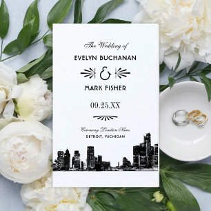 Detroit Skyline Black Art Deco Hochzeitsprogramme