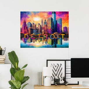Detroit-Skyline Farbige abstrakte Kunstposter Poster