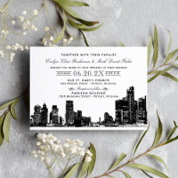 Detroit-Skyline-Hochzeit in Schwarz-Weiß