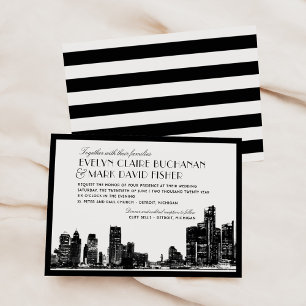 Detroit-Skyline-Hochzeit mit gestreiftem Rücken Einladung