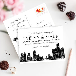Detroit-Skyline-Hochzeit - Save-the-Date-Karte Ankündigungspostkarte