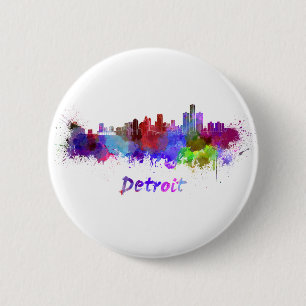 Detroit skyline im Watercolor Button