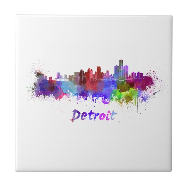 Detroit skyline im Watercolor Fliese (Vorderseite)