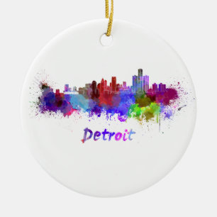 Detroit skyline im Watercolor Keramik Ornament
