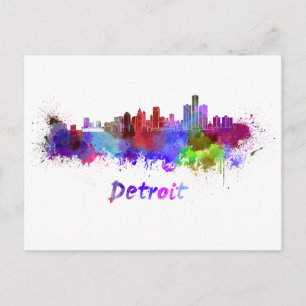Detroit skyline im Watercolor Postkarte