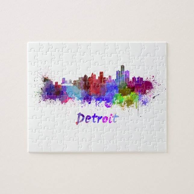 Detroit skyline im Watercolor Puzzle (Horizontal)