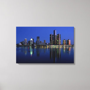 Detroit Skyline in der Nacht Leinwanddruck