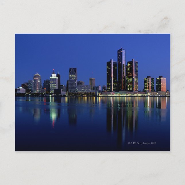 Detroit Skyline in der Nacht Postkarte (Vorderseite)